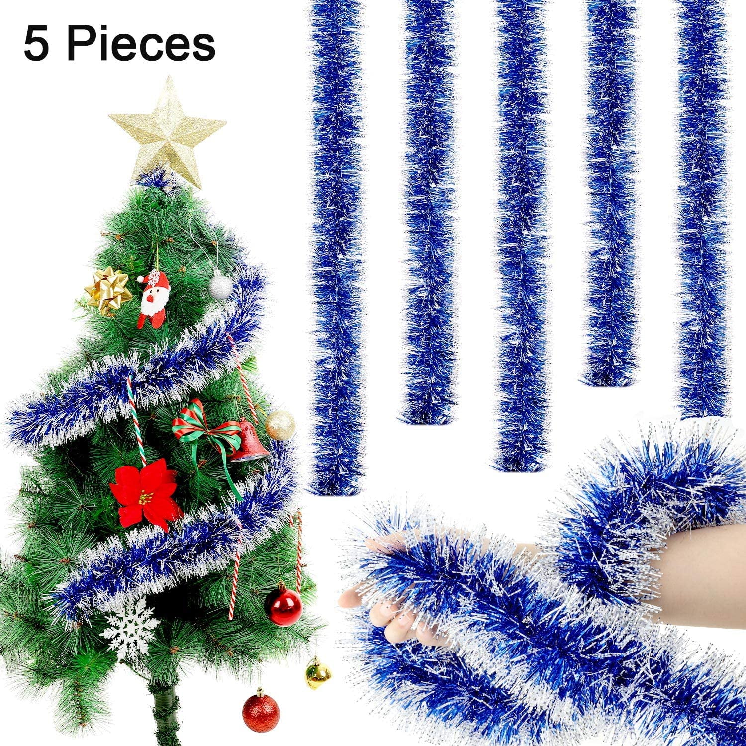 Gold, Red, Green Livder 6 Pieces Christmas Shiny Tinsel Garland for Christmas Tree Party Hanging Decorations 39 Feet